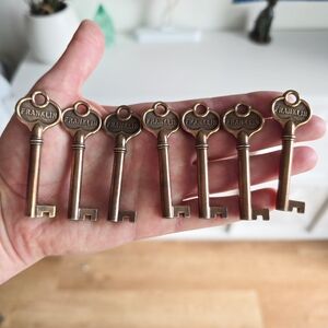 Lot of 7 Franklin Antique Copper Skeleton Key 2 3/8" Hollow Barrel Victorian